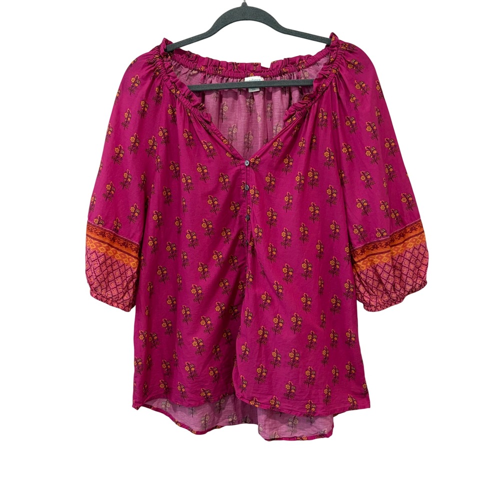Sundance Peasant Blouse Womens Medium Pink Floral Cotton Boho Top Cottage